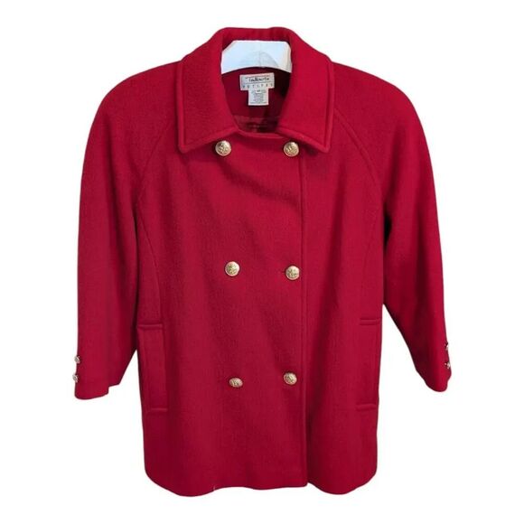 Talbots Red Wool Pea Coat Size 6P Gold Buttons Double Breasted Vintage Jacket - Picture 1 of 10